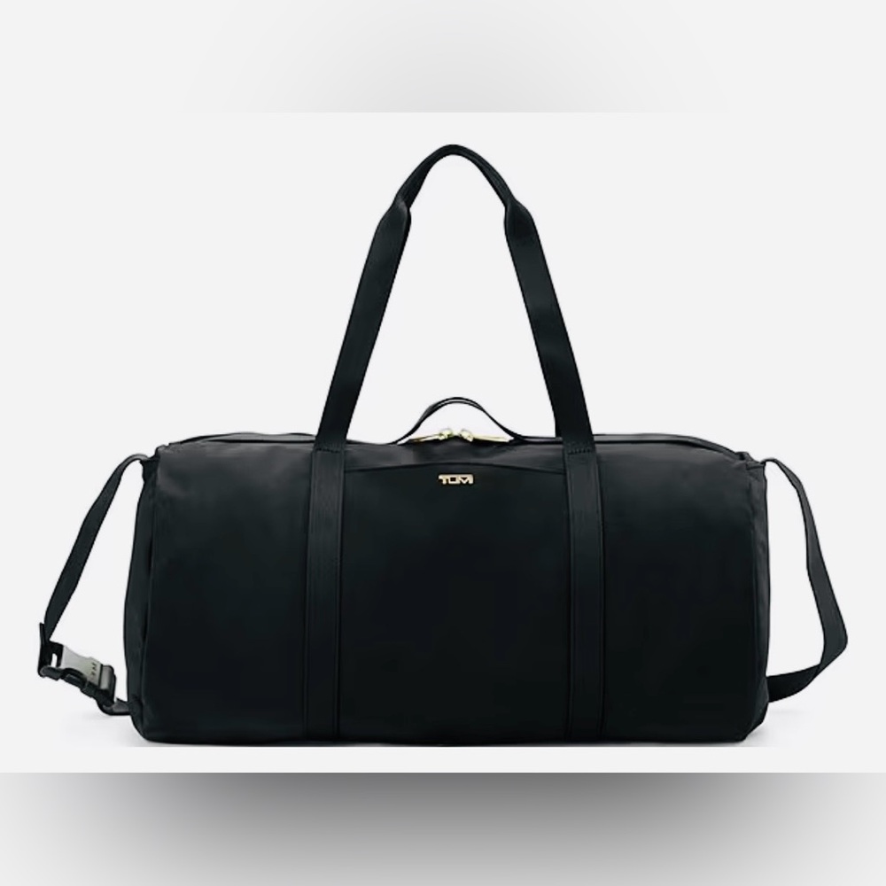 NWT TUMI Packable/Foldable Just In Case Duffel Black with Gold tone Hardware